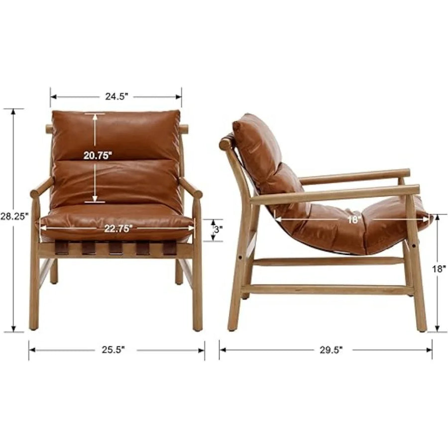 Ellington Collection | Geometric Leather-Wrapped Vegan Leather Armchair - showcasing full sculptural form and curated finish in a Mid-Century Modern living room setting.