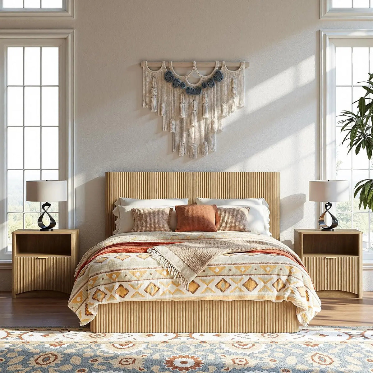 Fontaine Collection | Fluted Brass-Accented Walnut Lift Storage Bed - featuring close-up joinery and artisanal finish quality in a Mid-Century Modern bedroom setting.