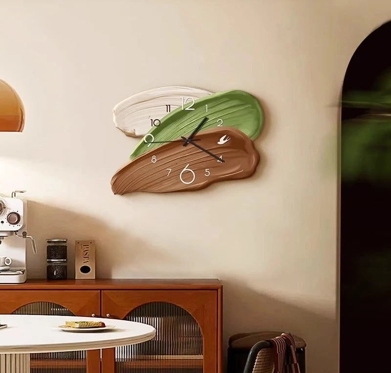 Fontaine Collection | Geometric Brass-Accented Emerald Lacquer Wall Clock - styled from an alternate angle revealing dimensional depth in a Mid-Century Modern living room setting.