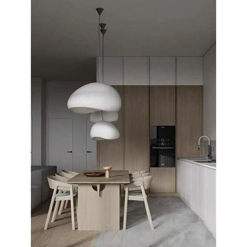 Hiroshi Collection | Sculptural Steel-Framed Bamboo & Steel Pendant - highlighting material texture and craftsmanship detail in a Mid-Century Modern living room setting.
