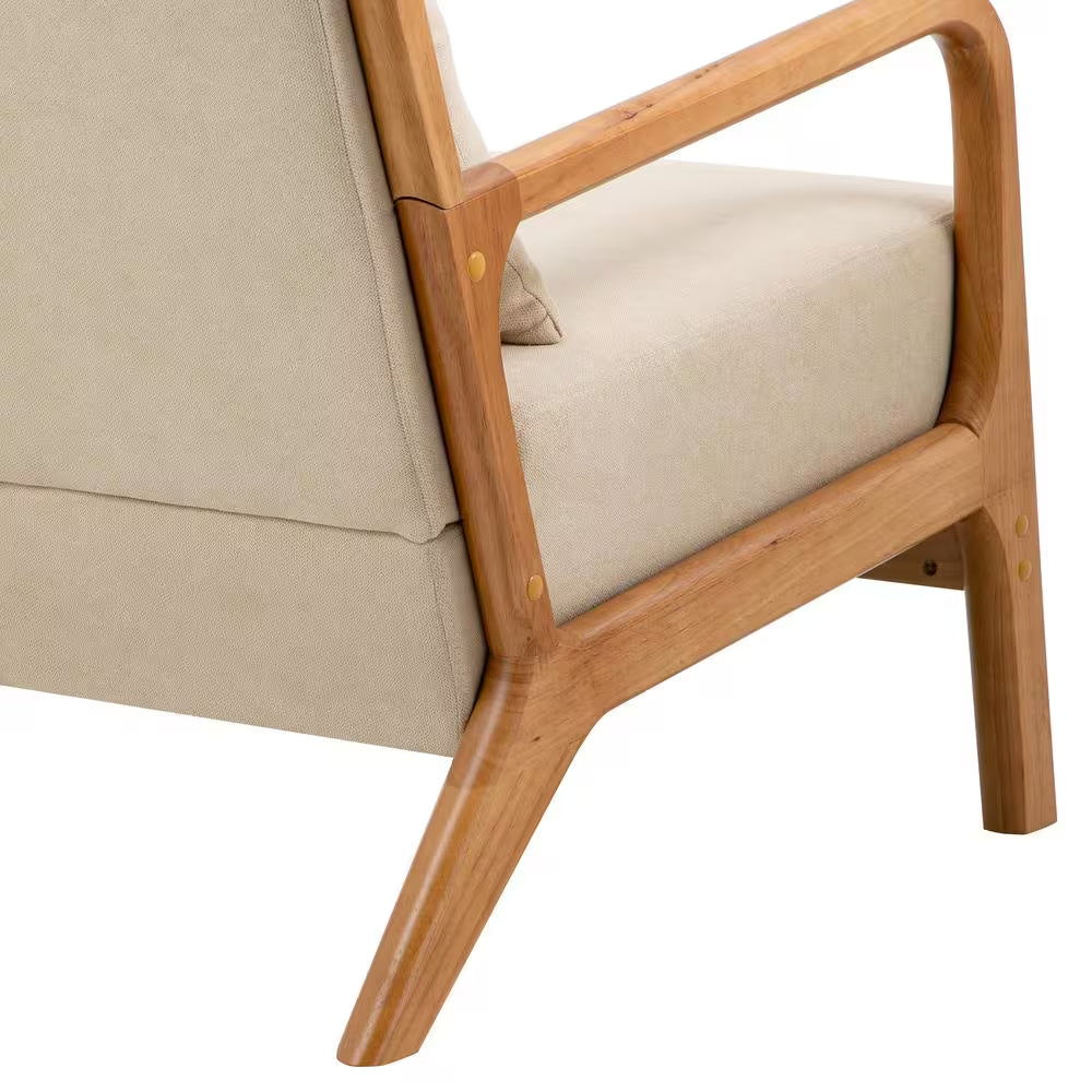 25.78 In. W Modern Beige Wood Frame Cotton and Linen Upholstered Accent Armchair (Set of 1)