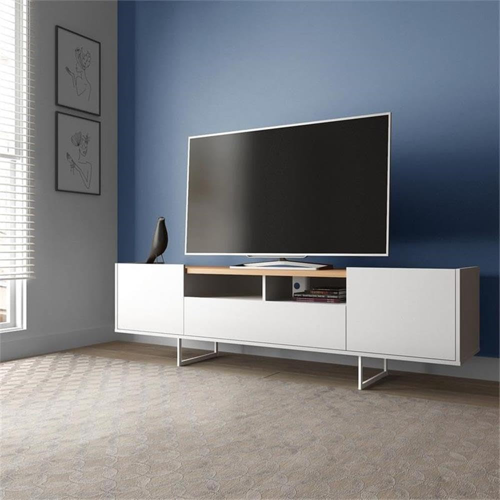 Winston TV Stand, 70.86 Inches, White and Cinnamon