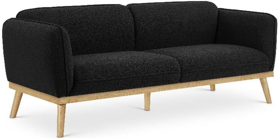 Meridian Furniture 159Black-S Nolita Collection Mid-Century Modern Boucle Fabric Upholstered Sofa with Rich Black Boucle Fabric, Natural Finish Solid Wood Base, 82" W X 32.5" D X 32" H, Black