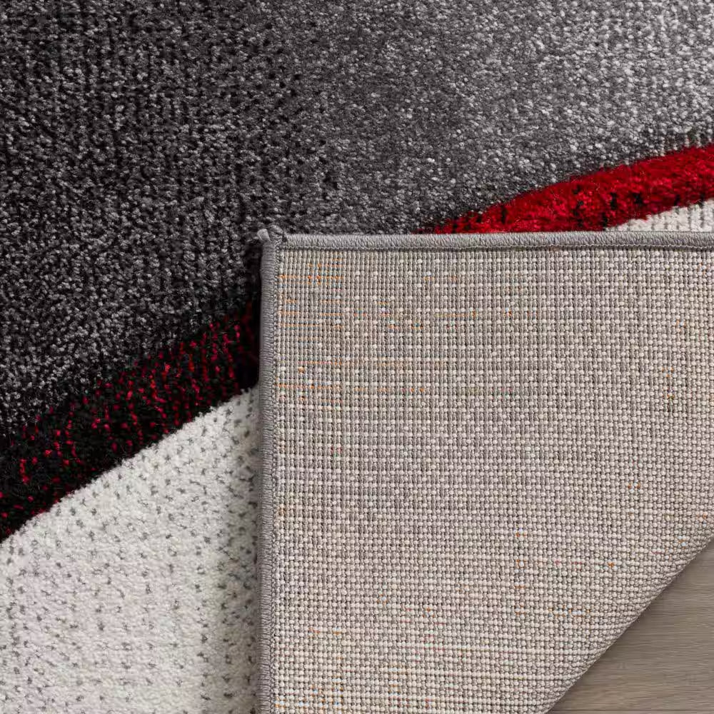 Hollywood Gray/Red 7 Ft. X 7 Ft. round Abstract Area Rug
