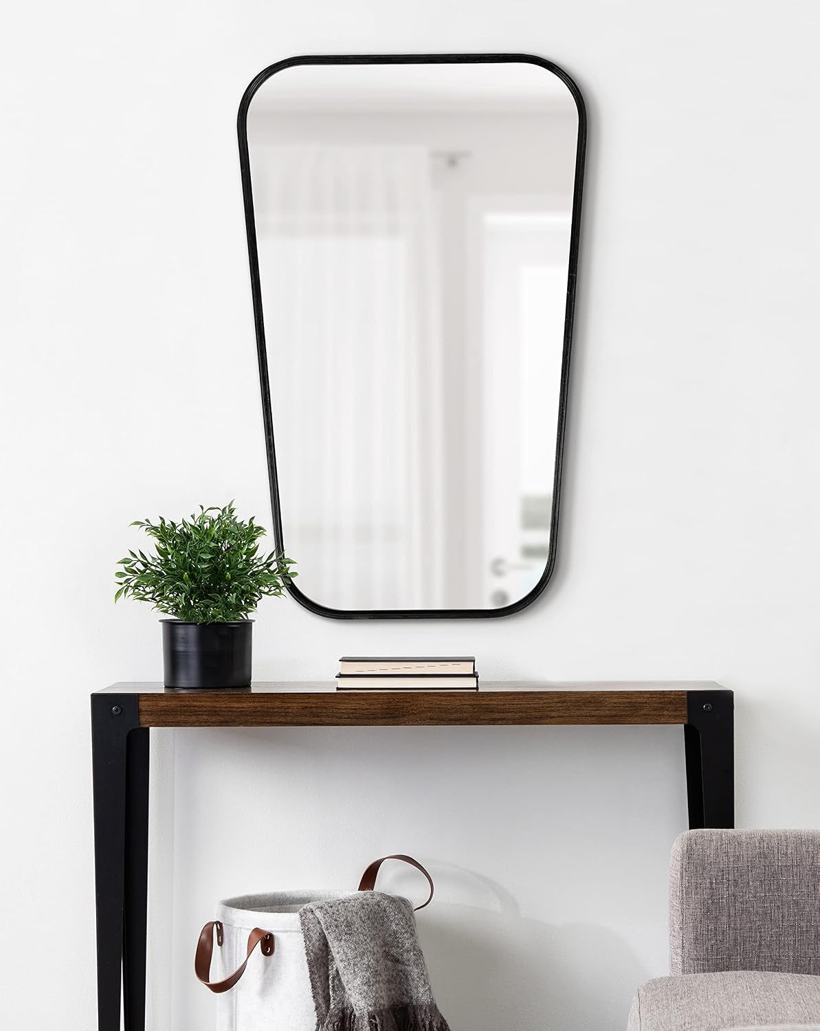 Caskill Wall Mirror, 20 X 32, Black, Decorative Cowbell Inspired Mirror with Oblong Rectangular Shape and Versatile Styling Options