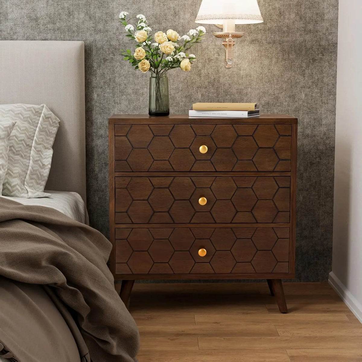 The Belmont Honeycomb Walnut End Table