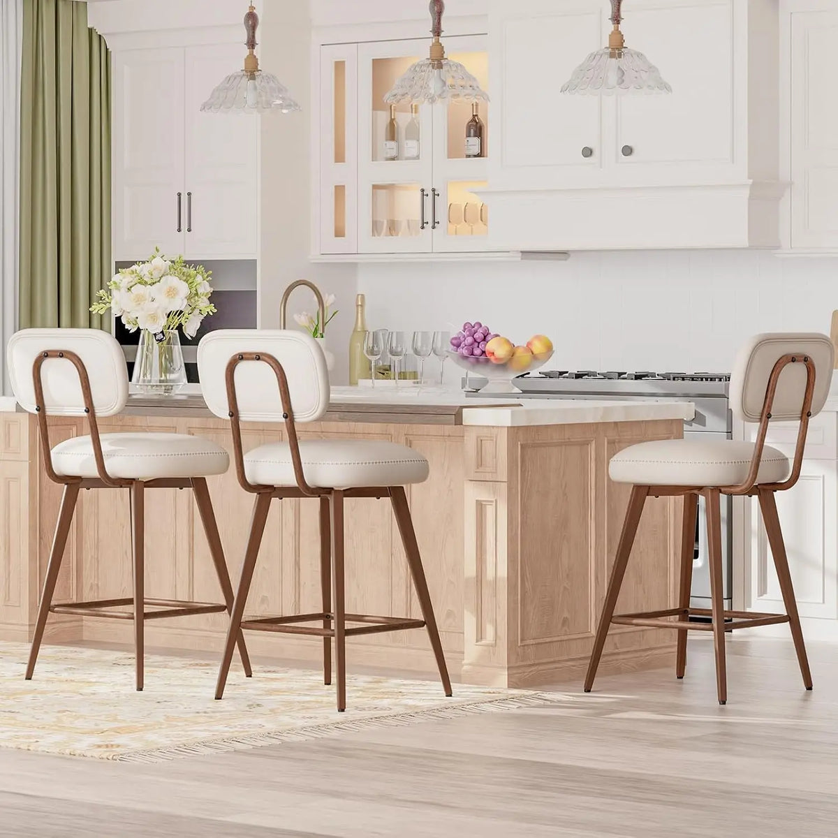 Fontaine Collection | Geometric Brass-Accented Walnut & Brass Bar Stools - Curated Bar Stool for the Modern Living Collection | Woodies ON Woodlawn