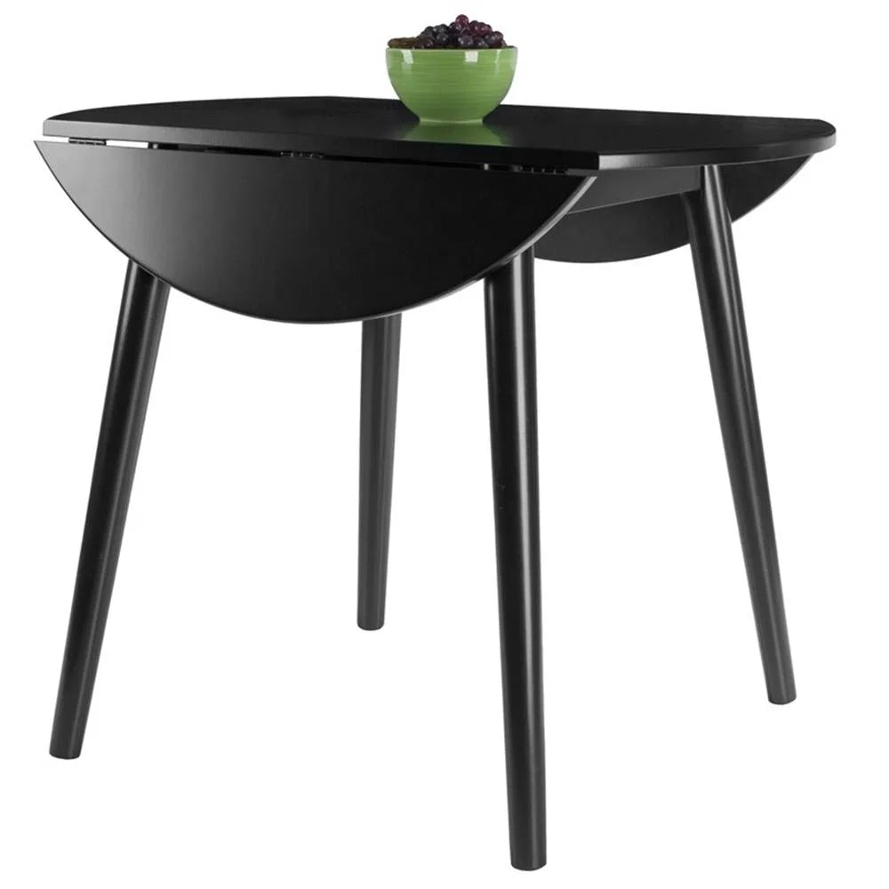 Moreno 36" round Drop Leaf Transitional Solid Wood Dining Table in Black