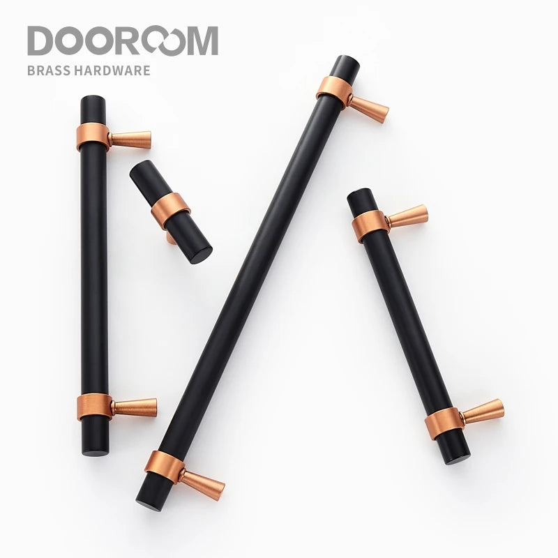 Brass Furniture Handles Modern Copper Black Pulls Cupboard Wardrobe Dresser Shoe Box Drawer Cabinet Handles Knobs