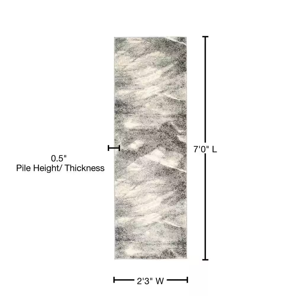 Retro Grey/Ivory 2 Ft. X 7 Ft. Solid Runner Rug