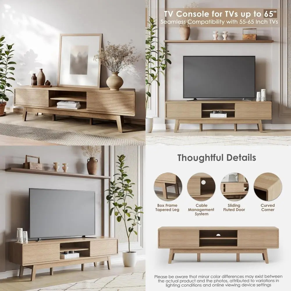 Dresden Collection | Fluted Desert-Modern Fluted Oak Media Console - featuring close-up joinery and artisanal finish quality in a Mid-Century Modern entryway setting.