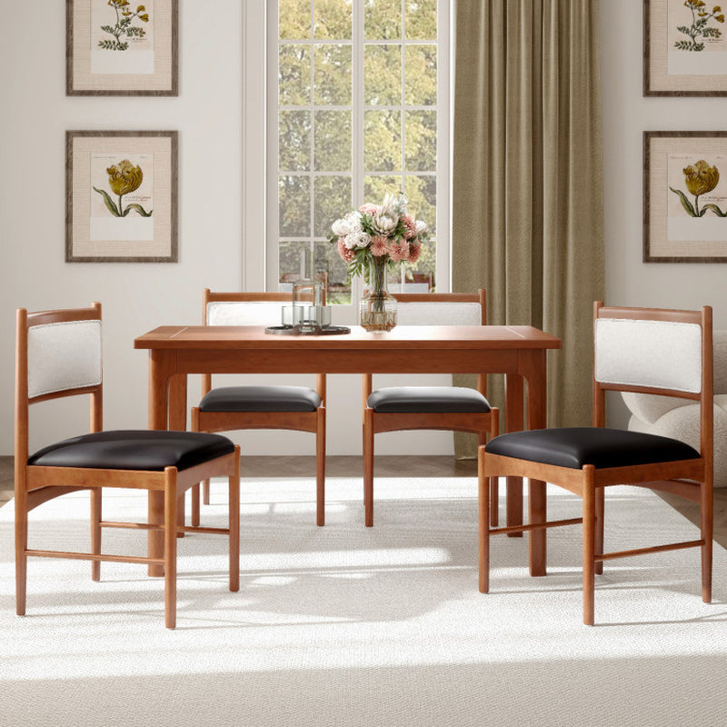 Wooden Dining Chair Set of 2 with Rubber Wood Frame and Faux Sherpa Backrest