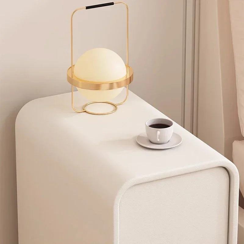 Belmont Collection | Atomic-Era Cabinet Walnut Nightstand - detail view 12 revealing design nuance in a Mid-Century Modern bedroom setting.
