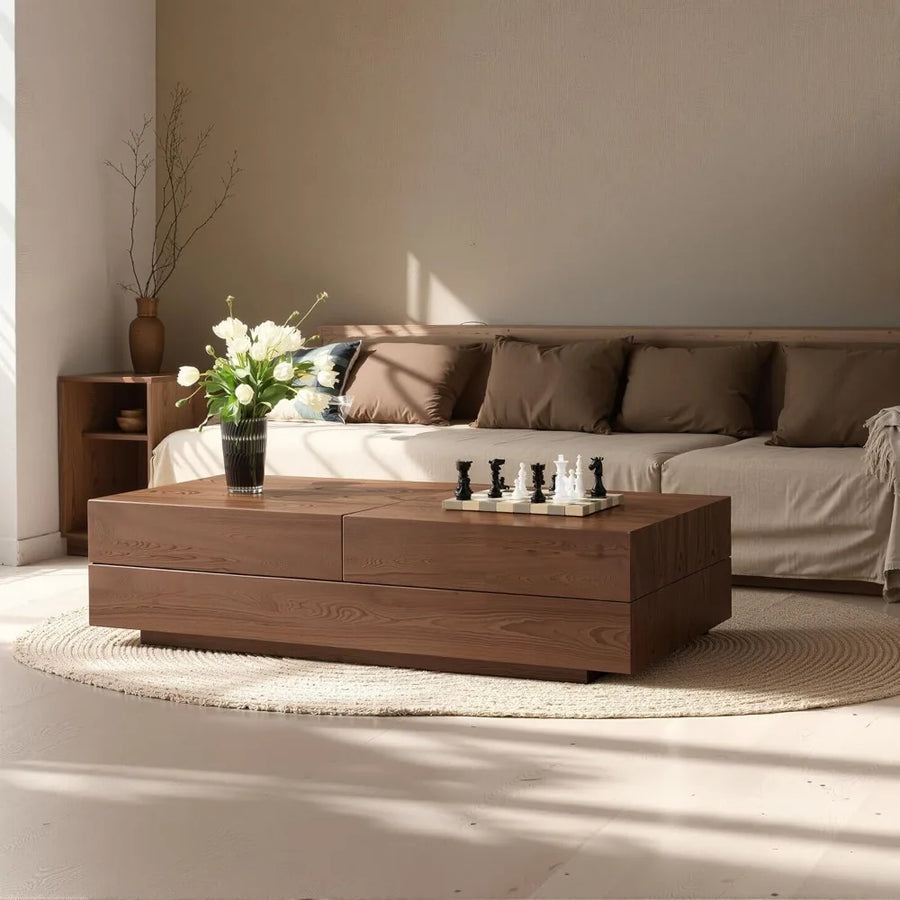 Astoria Collection | Tapered-Leg Atomic-Era Walnut Expandable Coffee Table - showcasing full sculptural form and curated finish in a Mid-Century Modern living room setting.