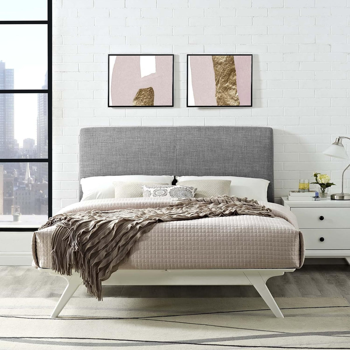 Mid-Century Modern Wood Platform Queen Size Bed