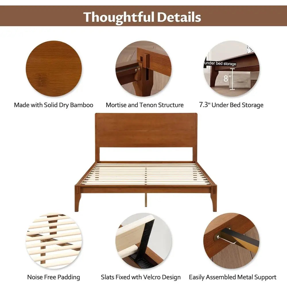 Ellington Collection | Floating California Bamboo Platform Bed - highlighting material texture and craftsmanship detail in a Mid-Century Modern bedroom setting.