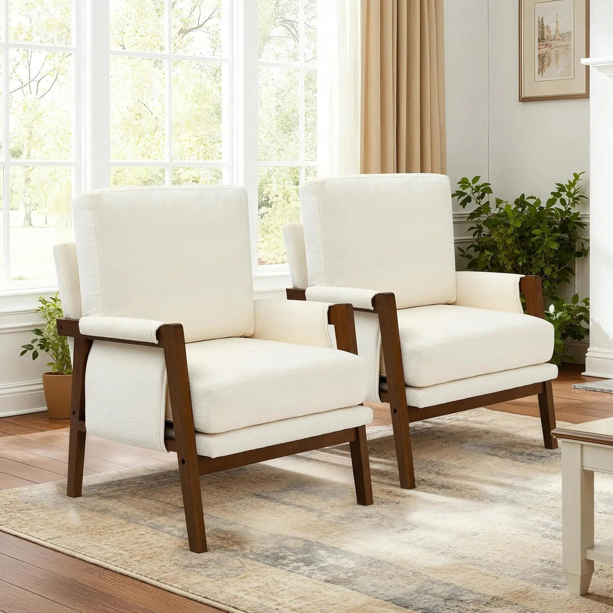 Ellington Collection | Tapered-Leg Brass-Accented Walnut & Brass Accent Chair - featuring close-up joinery and artisanal finish quality in a Mid-Century Modern living room setting.
