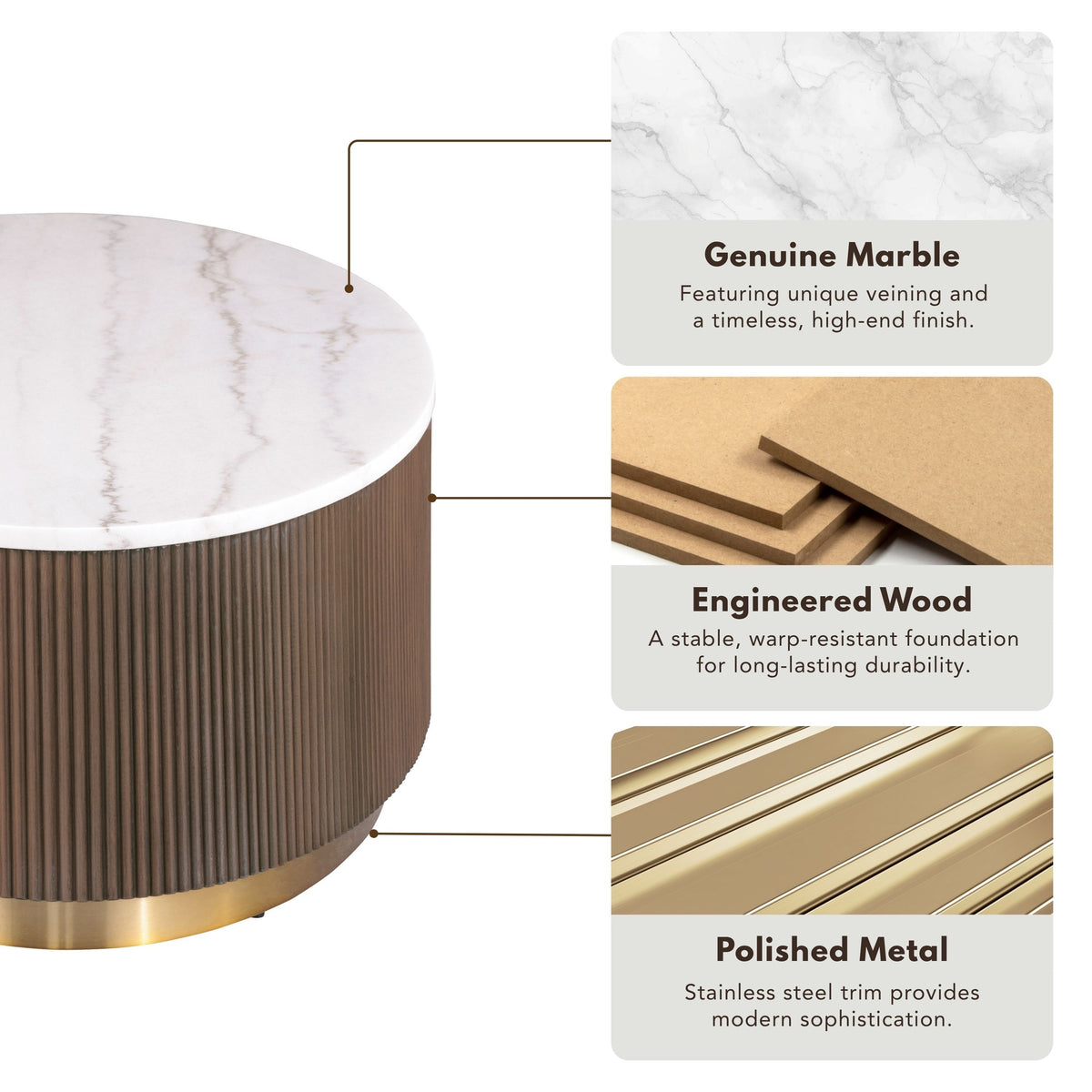Torin Modern Genuine Marble Top round Coffee Table