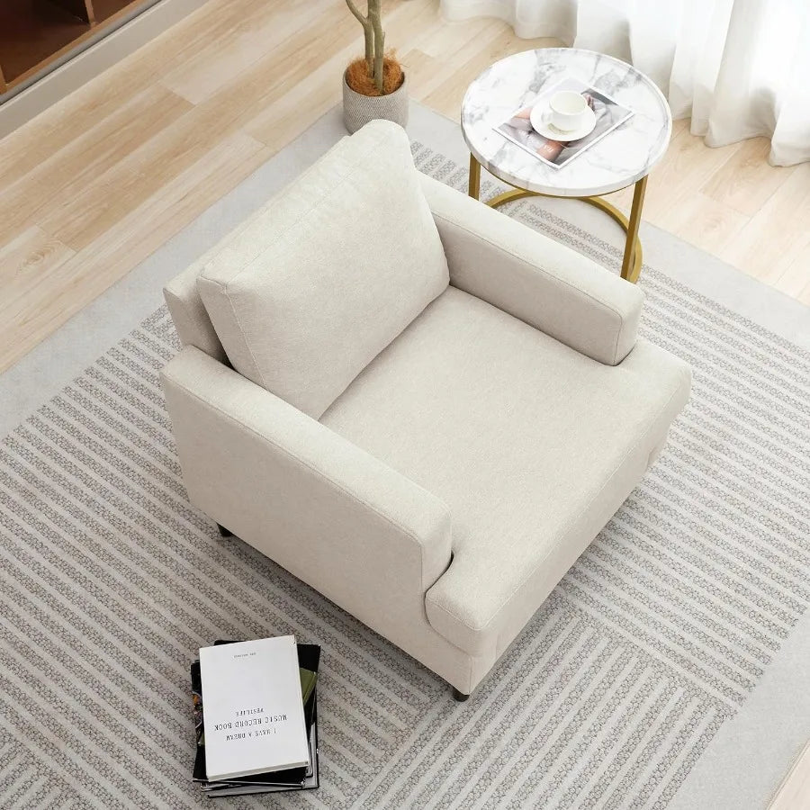 Belmont Collection | Geometric Curved Linen Accent Chair - styled from an alternate angle revealing dimensional depth in a Mid-Century Modern living room setting.