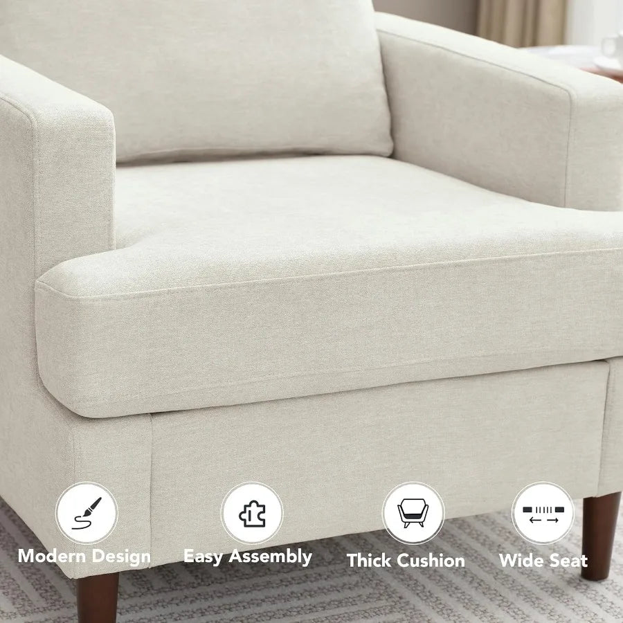 Belmont Collection | Geometric Curved Linen Accent Chair - showcasing full sculptural form and curated finish in a Mid-Century Modern living room setting.