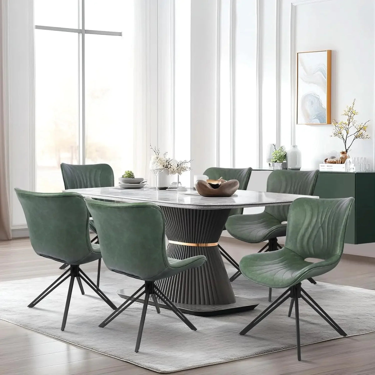 Valencia Collection | Gold-Trimmed Round Swivel Dining Chair Set - Curated Furniture for the Modern Living Collection | Woodies ON Woodlawn