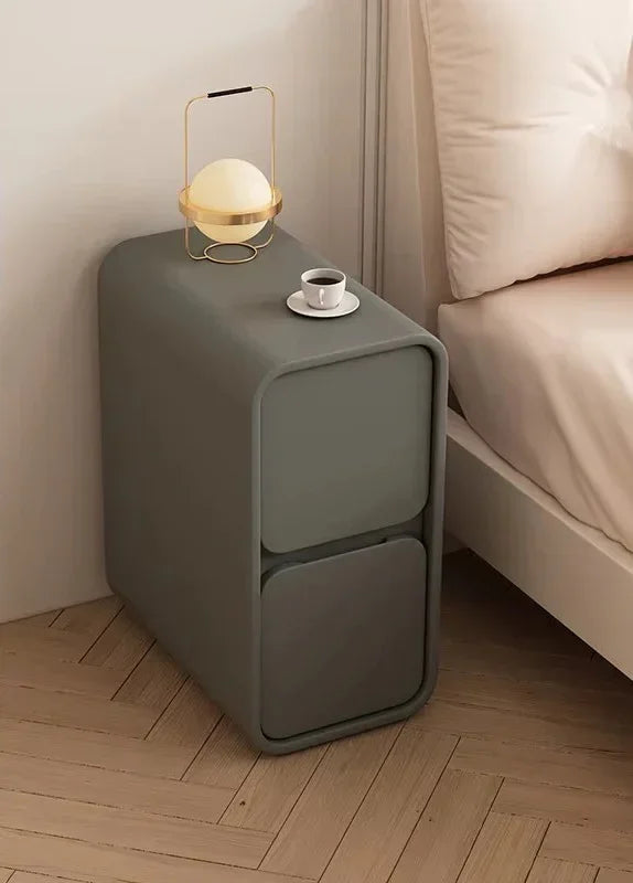 Belmont Collection | Atomic-Era Cabinet Walnut Nightstand - detail view 16 revealing design nuance in a Mid-Century Modern bedroom setting.