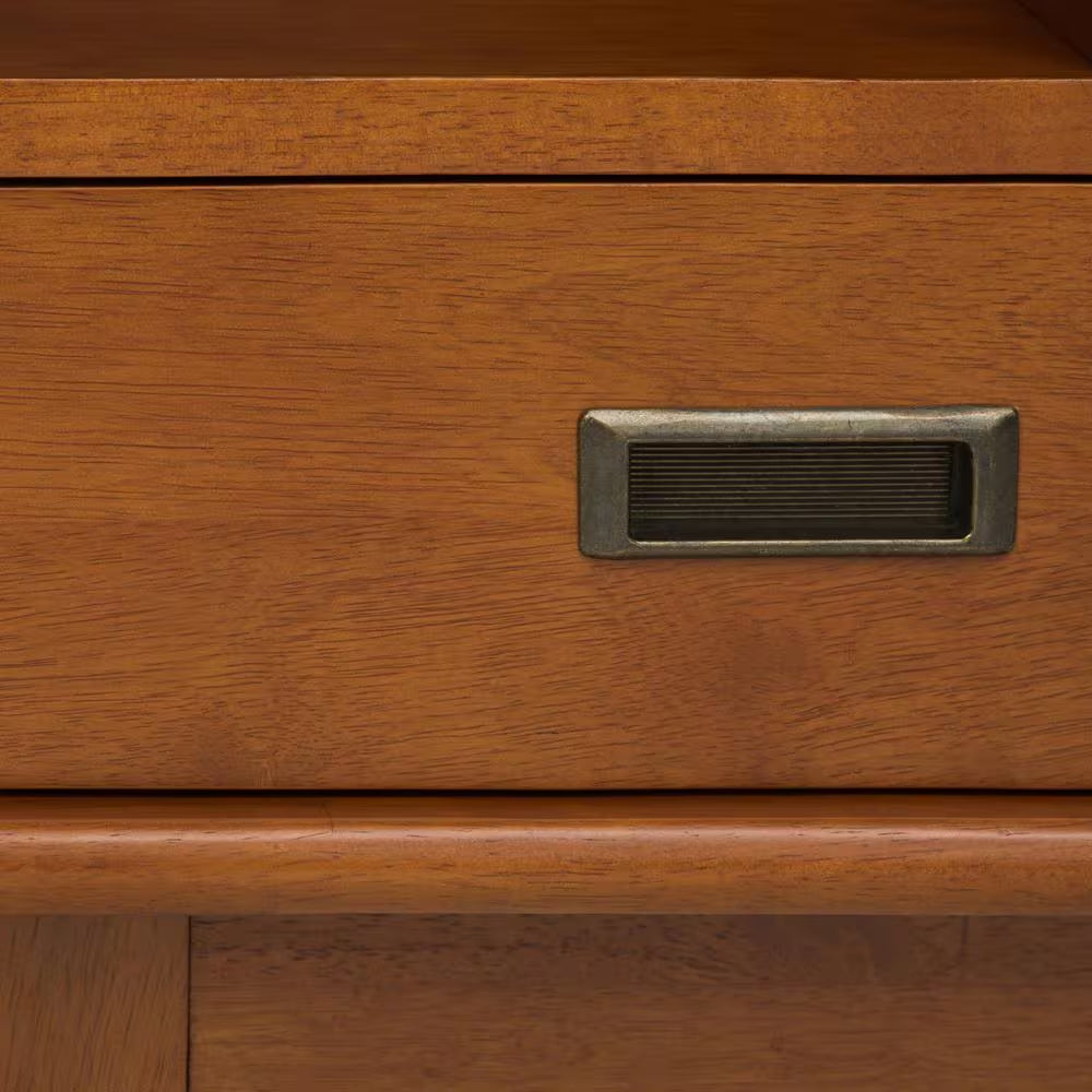 Draper Solid Hardwood 64 In. X 35 In. Mid-Century Modern Wide Bookcase and Storage Unit in Teak Brown