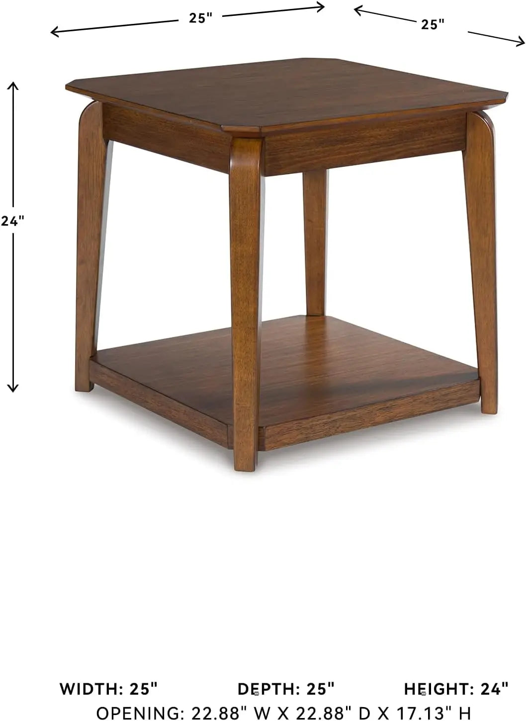 Dresden Collection | Tapered-Leg Atomic-Era Walnut End Table - styled from an alternate angle revealing dimensional depth in a Mid-Century Modern living room setting.