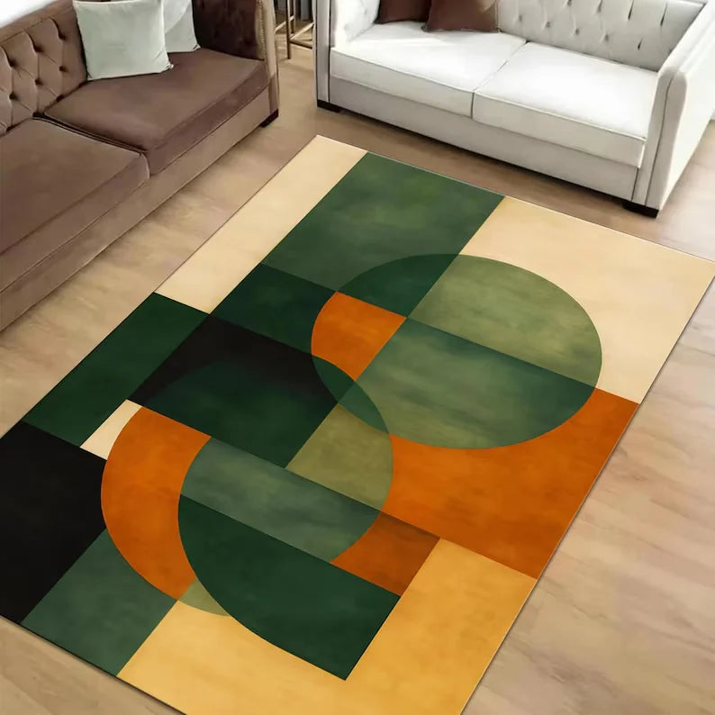 Chic Bauhaus-Inspired Modern Geometric Area Rug in Beige and Terracotta