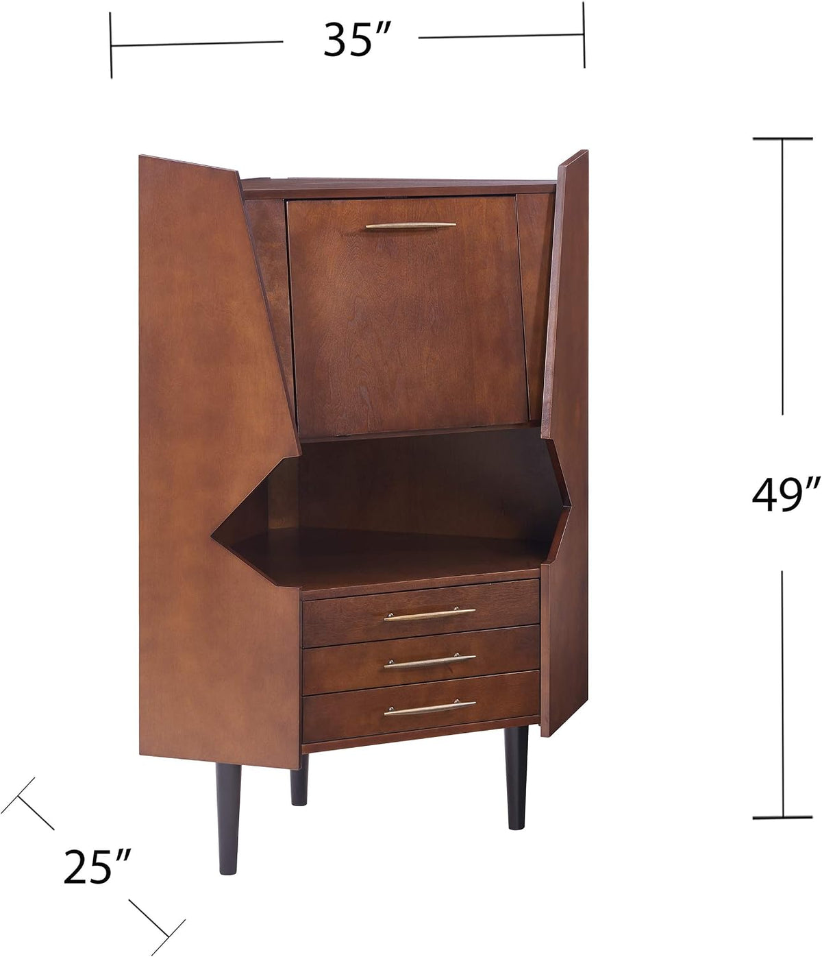Larson Corner Storage Bar Cabinet, Brown.
