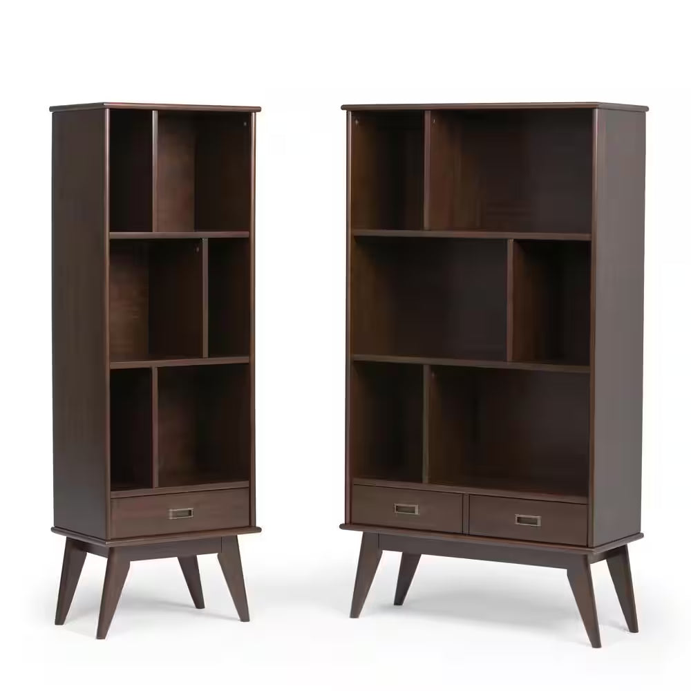 Draper Solid Hardwood 64 In. X 22 In. Mid-Century Modern Bookcase and Storage Unit in Medium Auburn Brown