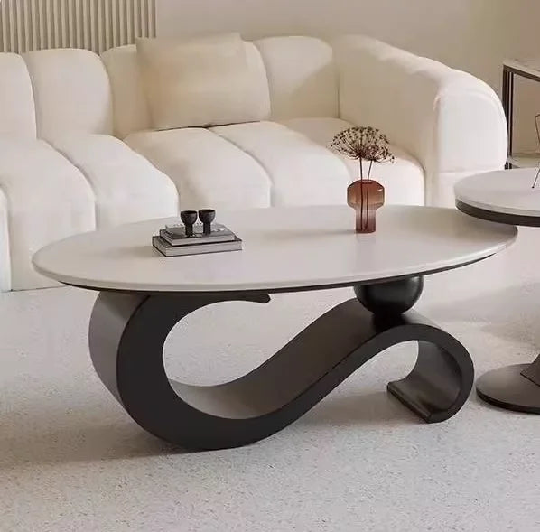 Fontaine Collection | Oval Danish-Inspired Walnut Oval - styled from an alternate angle revealing dimensional depth in a Mid-Century Modern living room setting.