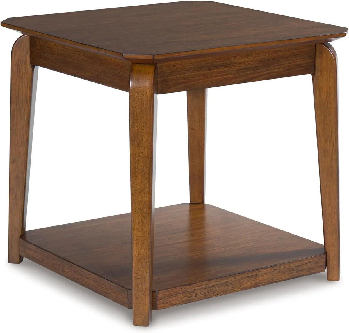 Dresden Collection | Tapered-Leg Atomic-Era Walnut End Table - captured in a curated lifestyle vignette in a Mid-Century Modern living room setting.