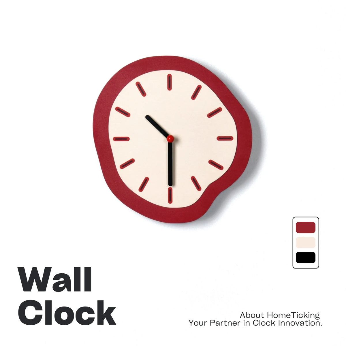 Astoria Collection | Sculptural Brass-Accented Walnut Wall Clock - revealing tonal warmth and surface patina under ambient light in a Mid-Century Modern living room setting.