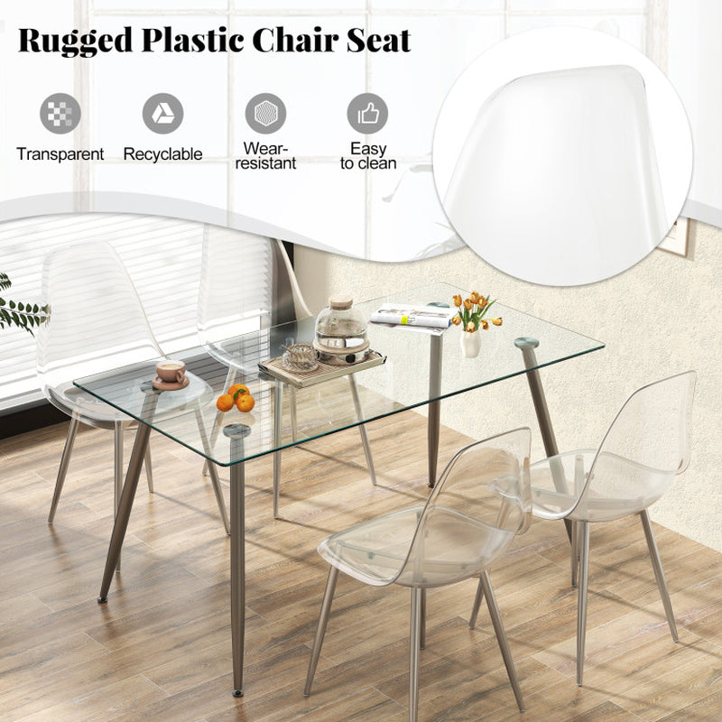 Set of 4 Dining Chairs Modern Plastic Shell Side Chair with Clear Seat and Wood Legs