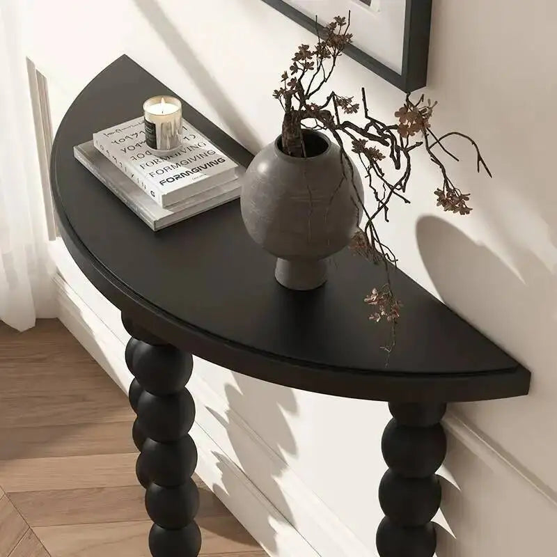 Fontaine Collection | Hairpin-Legged Display Walnut Console - framed in an editorial still-life composition in a Mid-Century Modern entryway setting.