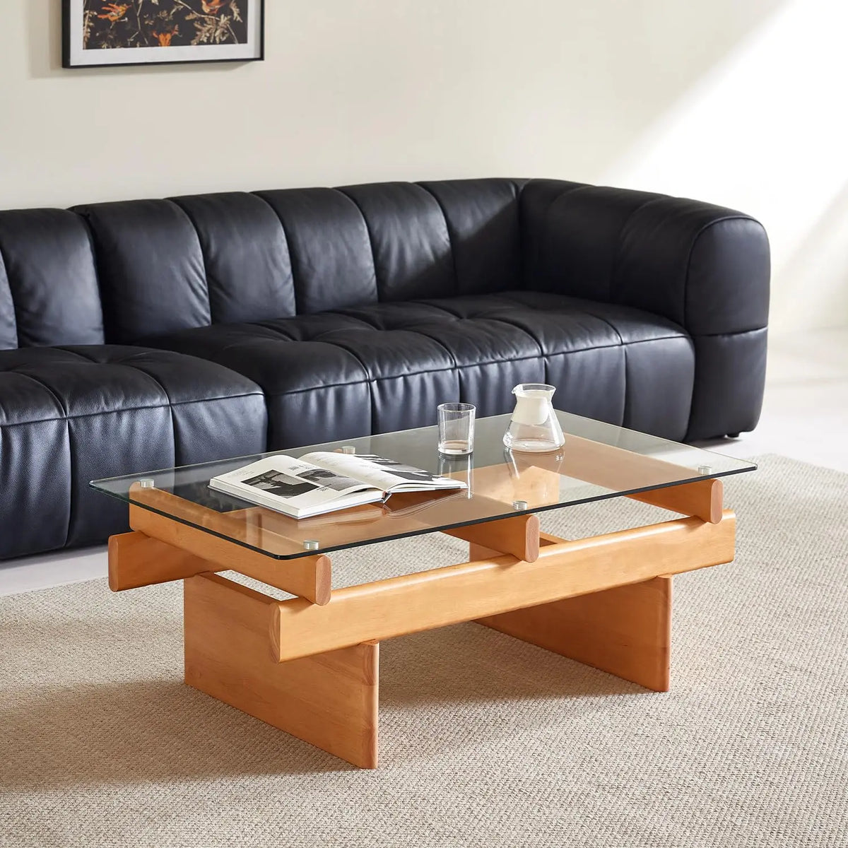 Ellington Collection | Rectangular Walnut Coffee Table - revealing tonal warmth and surface patina under ambient light in a Mid-Century Modern living room setting.