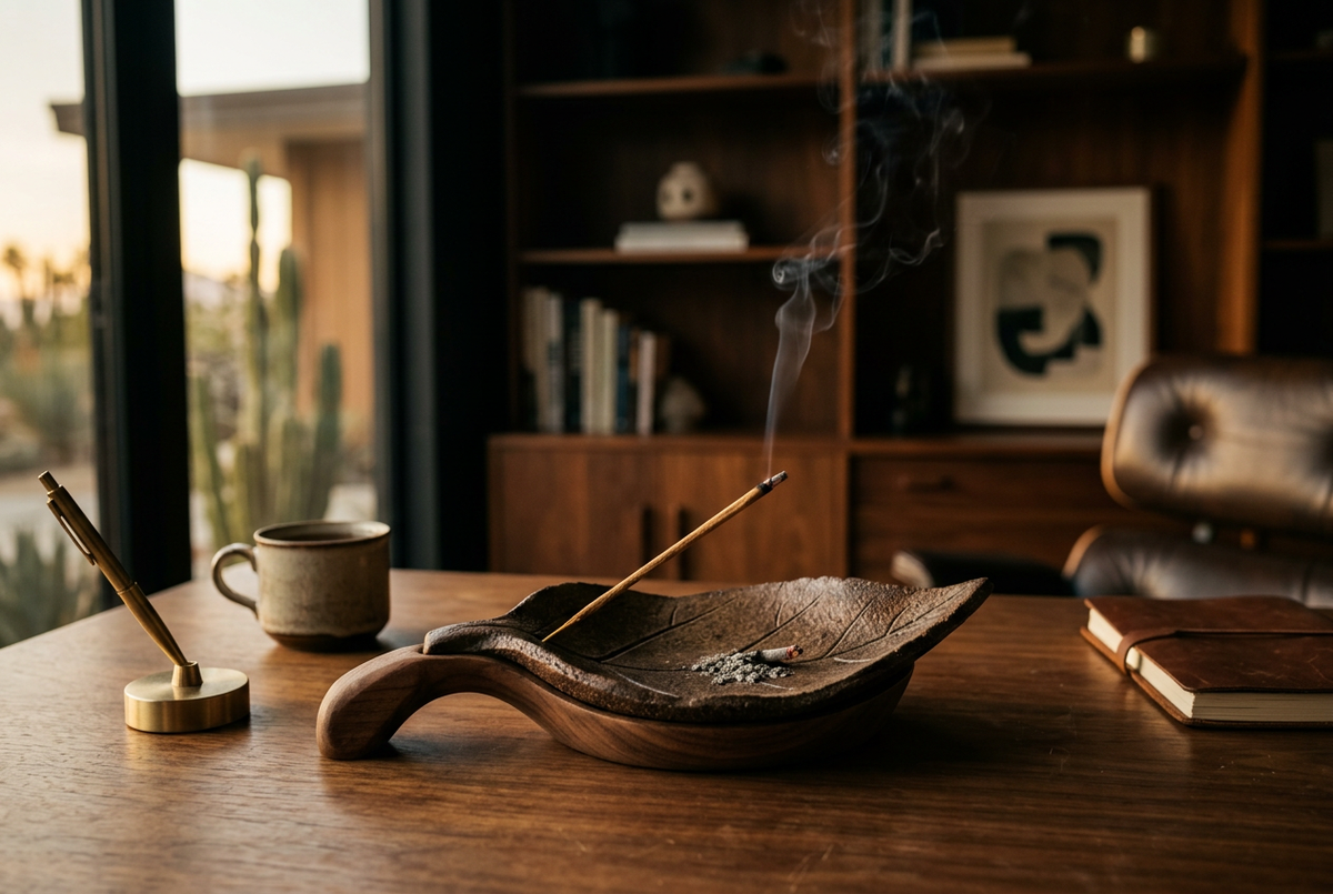 Ceramic Leaf Incense Burner in Walnut Tone | Drift Vessel