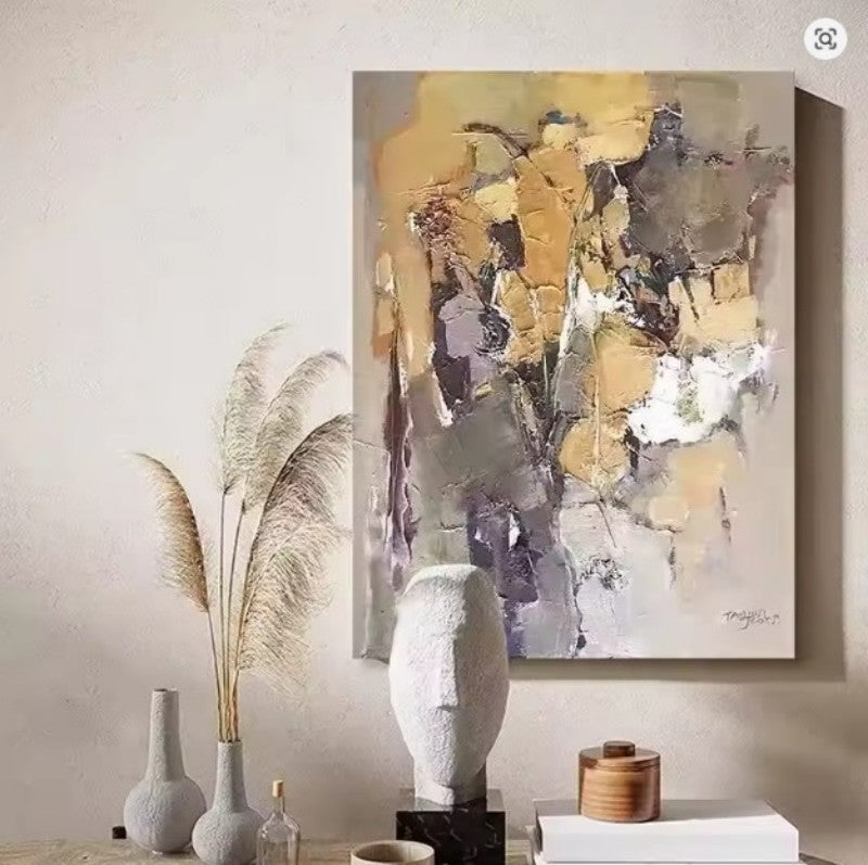 Sophisticated Abstract Hand-Painted Oil Canvas for Luxurious Living Spaces