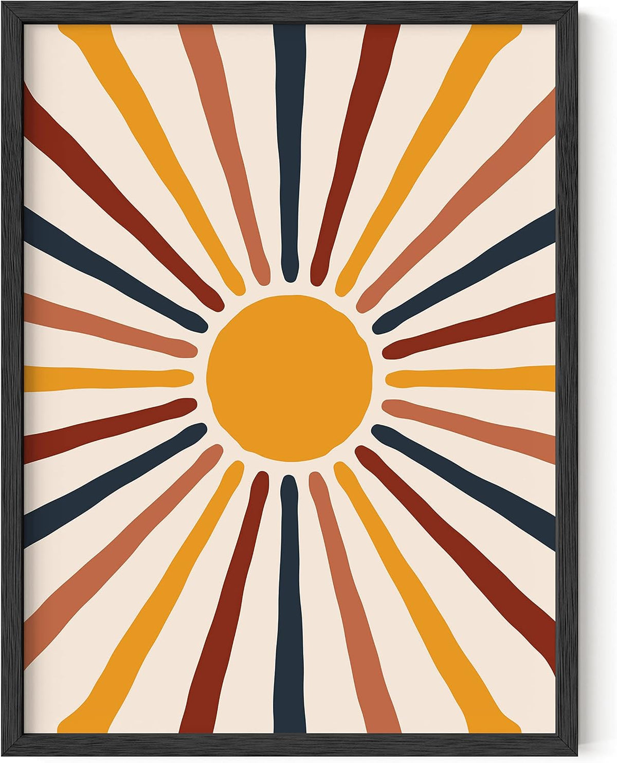 HAUS and HUES Boho Framed Wall Art - Southwestern Geometric Sun Print, Mid Century Modern Decor, Black Frame 12X16