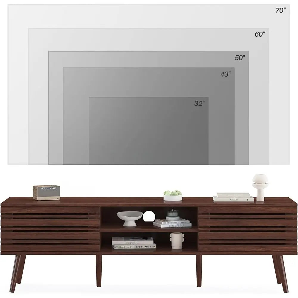 Ellington Collection | Fluted Walnut Media Console - highlighting material texture and craftsmanship detail in a Mid-Century Modern entryway setting.
