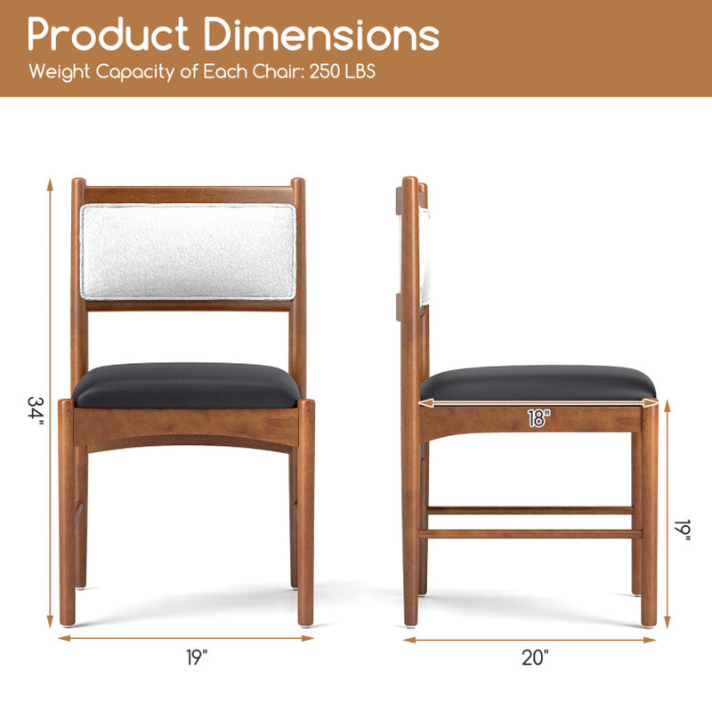 Wooden Dining Chair Set of 2 with Rubber Wood Frame and Faux Sherpa Backrest