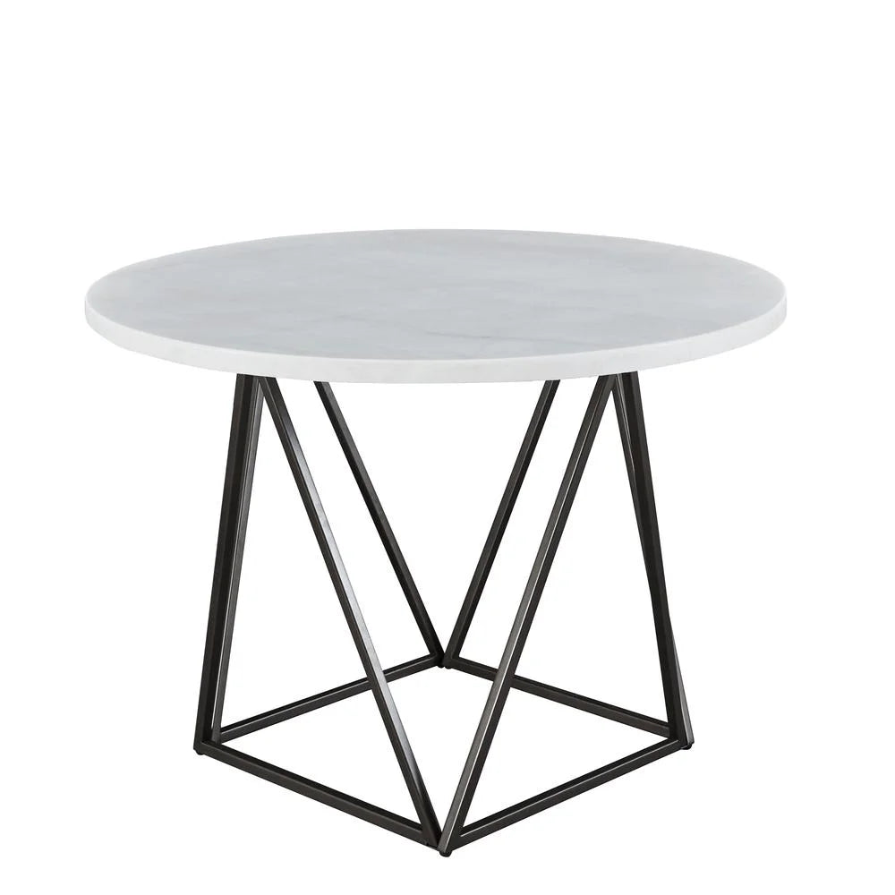 Ramona White Marble Top round Bronze Metal Base Dining Table