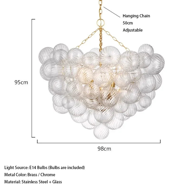 Mid Century Ribbed Glass Pendant Light - Clear Bubble Ball Elegance