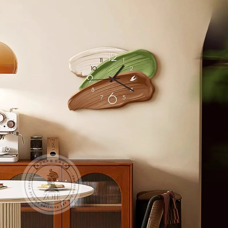 Fontaine Collection | Geometric Brass-Accented Emerald Lacquer Wall Clock - highlighting material texture and craftsmanship detail in a Mid-Century Modern living room setting.