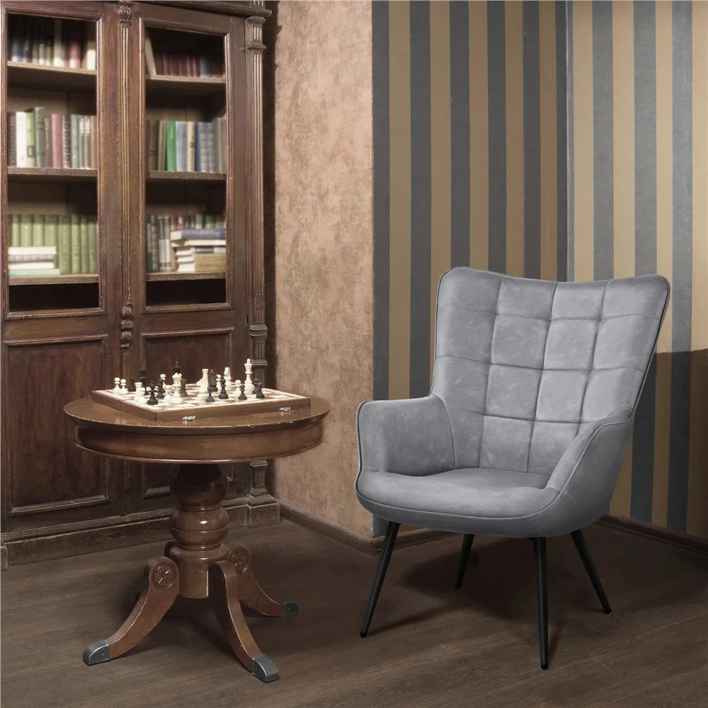 Mid-Century Modern Faux Leather Wingback Accent Chair, Set of 2, Gray