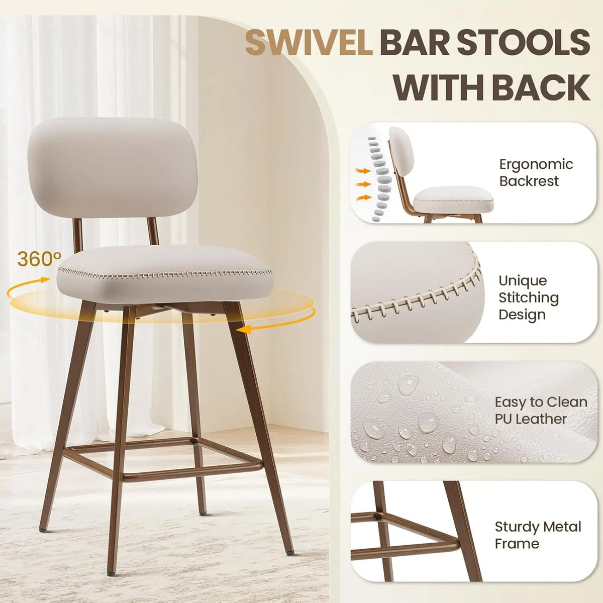 Fontaine Collection | Geometric Brass-Accented Walnut & Brass Bar Stools - Curated Bar Stool for the Modern Living Collection | Woodies ON Woodlawn