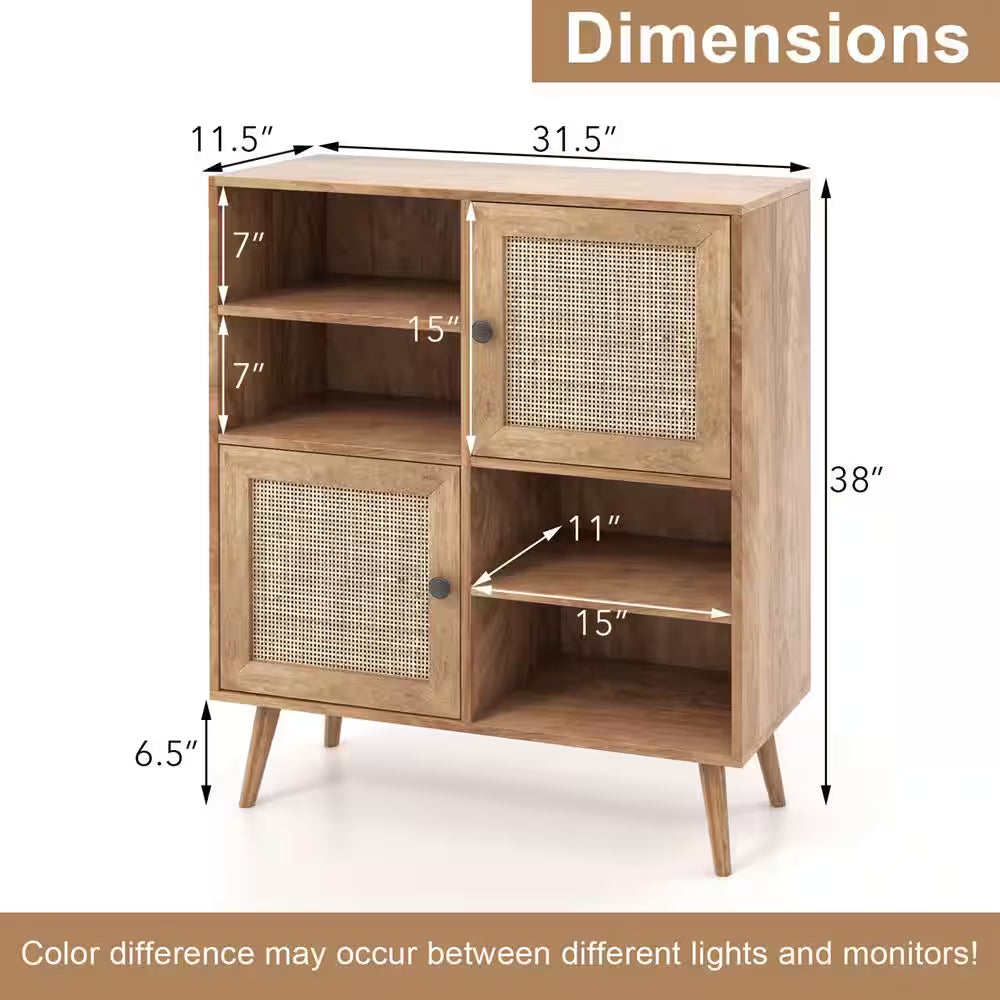 Natural MDF 31.5 In. Buffet Sideboard Accent Storage Cabinet Coffee Bar Cabinet Doors Cubbies
