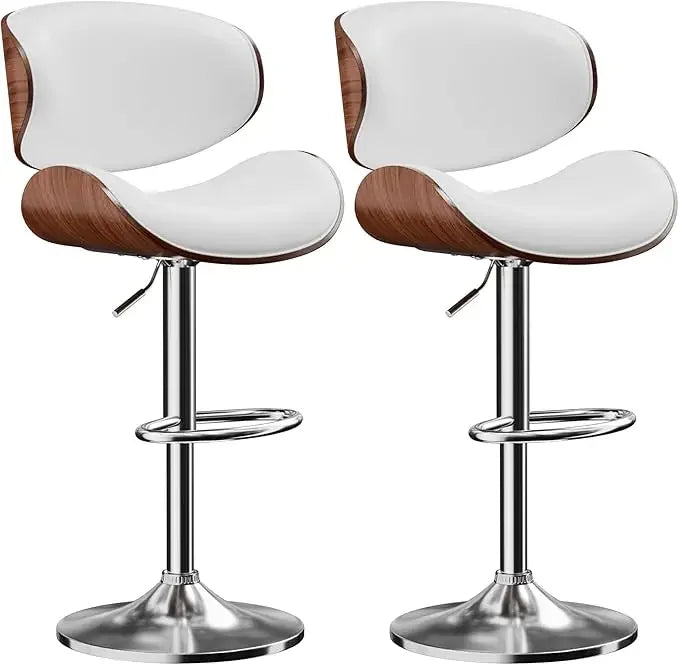Fontaine Collection | Arched Leather-Wrapped Swivel Stools - detail view 15 revealing design nuance in a Mid-Century Modern living room setting.