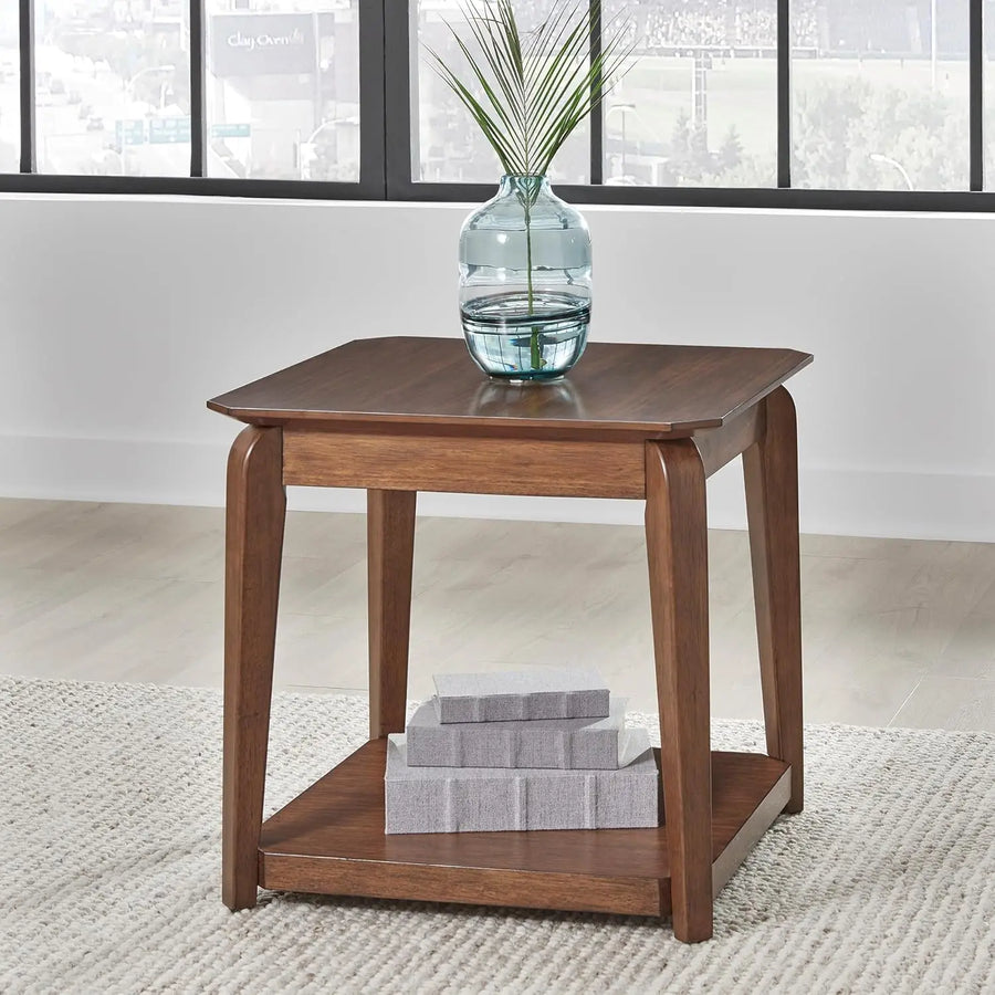 Dresden Collection | Tapered-Leg Atomic-Era Walnut End Table - showcasing full sculptural form and curated finish in a Mid-Century Modern living room setting.